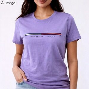 Tommy Hilfiger T Shirt Purple Short Sleeve Crew Neck Sm. Logo Graphic Soft Prep